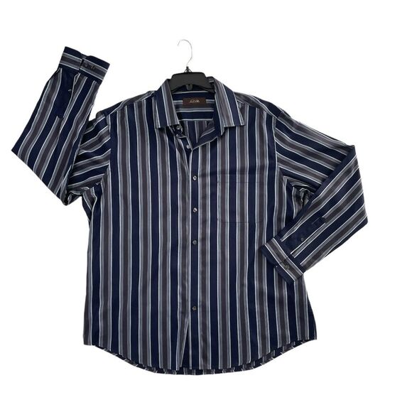 Tasso Elba Long Sleeve Button Up Gray Blue Stripped Dress Shirt Mens XL - Picture 1 of 7